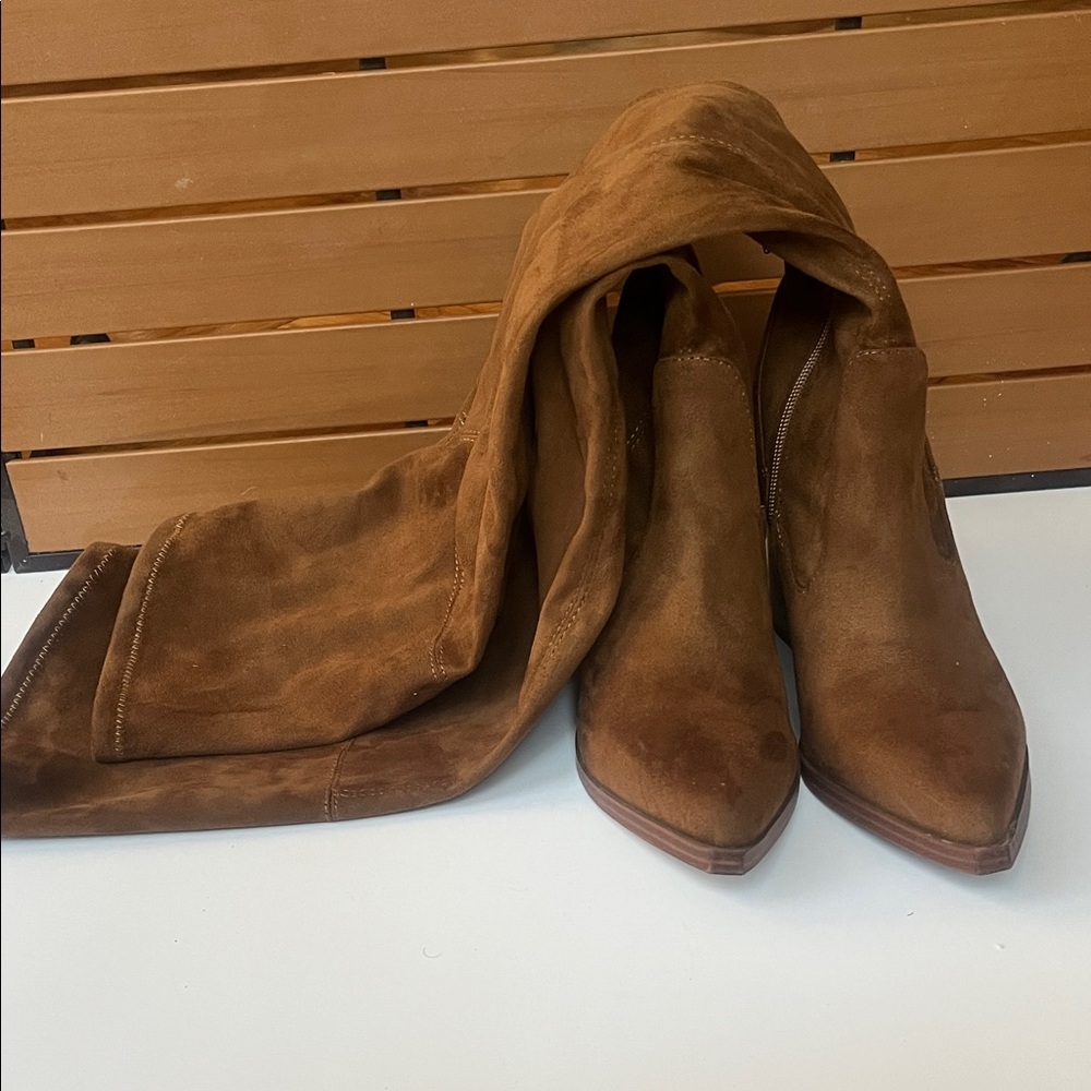 Marc Fisher Brown Suede Heeled Over-the-Knee Boots